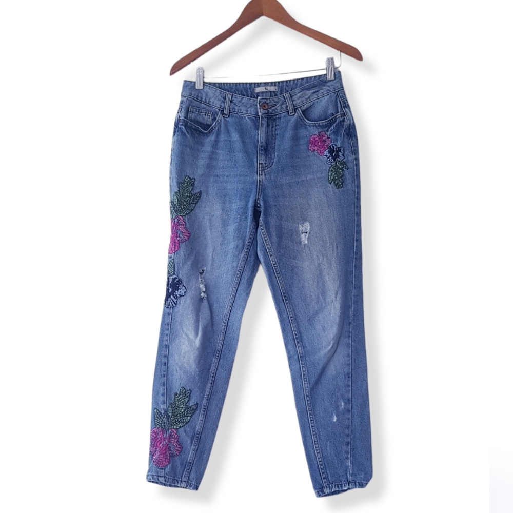 TU Blue Denim Floral Embroidered Jeans